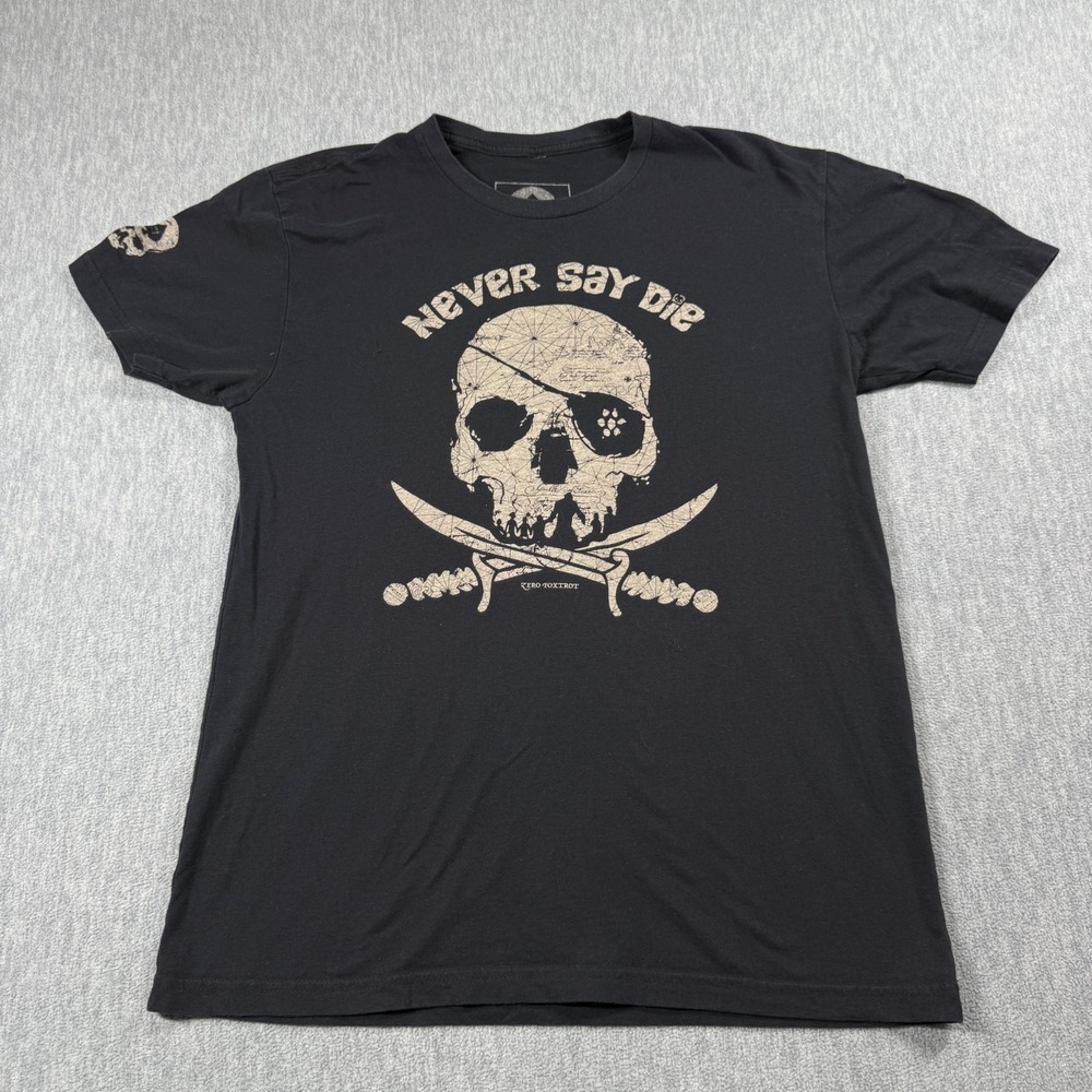 Zero Foxtrot Shirt Mens M Black Never Say Die Skull Pirate Graphic Tactical Tee